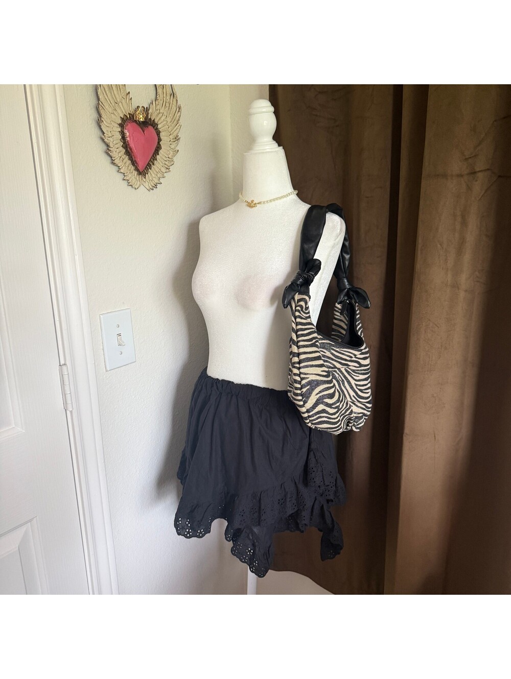 Medium Zebra Print Handbag with Knotted Black Handle